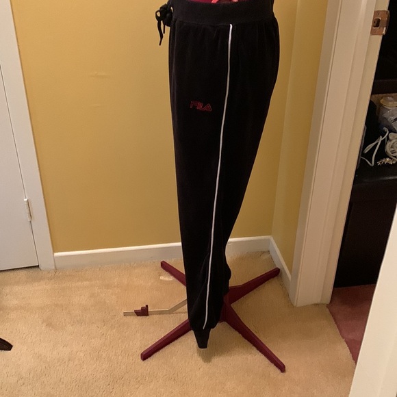 Fila Black Velour Joggers with red logo and white contrast trim NWOT - Picture 5 of 12